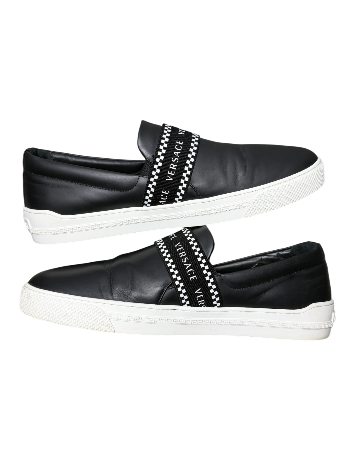 Versace Greca Elastic Band Slip On Sneaker 'Black/White Size 46 Pre-Owned