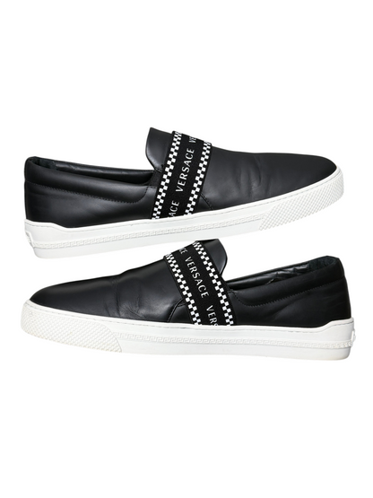Versace Greca Elastic Band Slip On Sneaker 'Black/White Size 46 Pre-Owned
