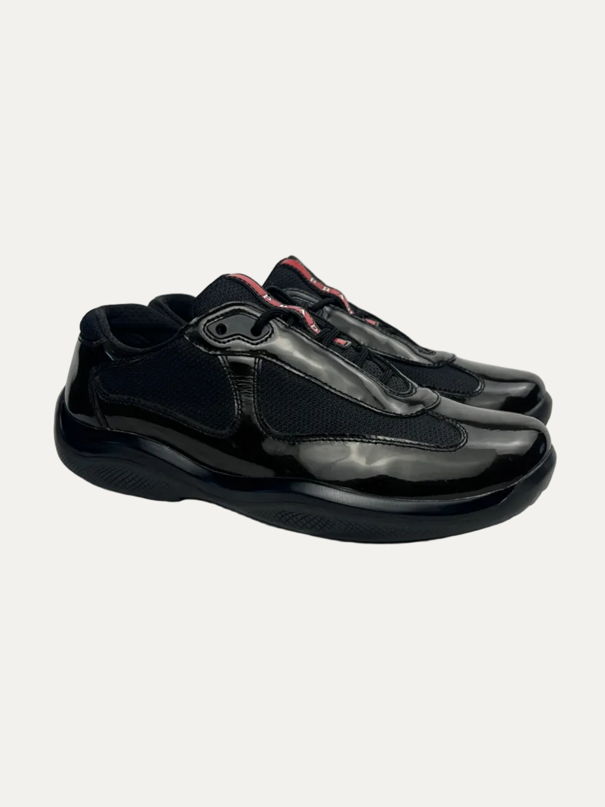 Vintage Women's Prada Americas's Cup Patent Leather With Technical Fabric 'Dark Olive' Size 40 Pre-Owned