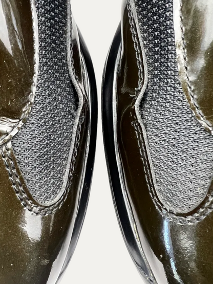 Vintage Women's Prada Americas's Cup Patent Leather With Technical Fabric 'Dark Olive' Size 40 Pre-Owned