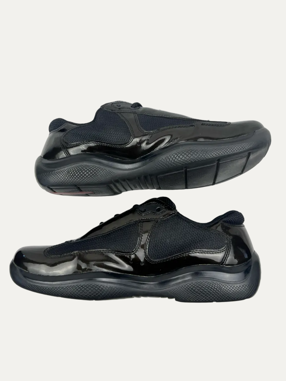 Vintage Women's Prada Americas's Cup Patent Leather With Technical Fabric 'Dark Olive' Size 40 Pre-Owned