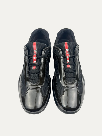Vintage Women's Prada Americas's Cup Patent Leather With Technical Fabric 'Dark Olive' Size 40 Pre-Owned