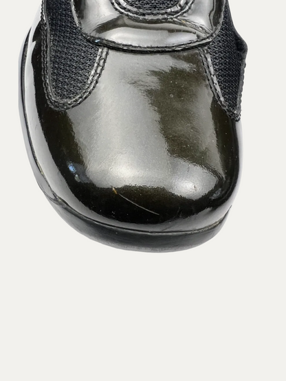 Vintage Women's Prada Americas's Cup Patent Leather With Technical Fabric 'Dark Olive' Size 40 Pre-Owned