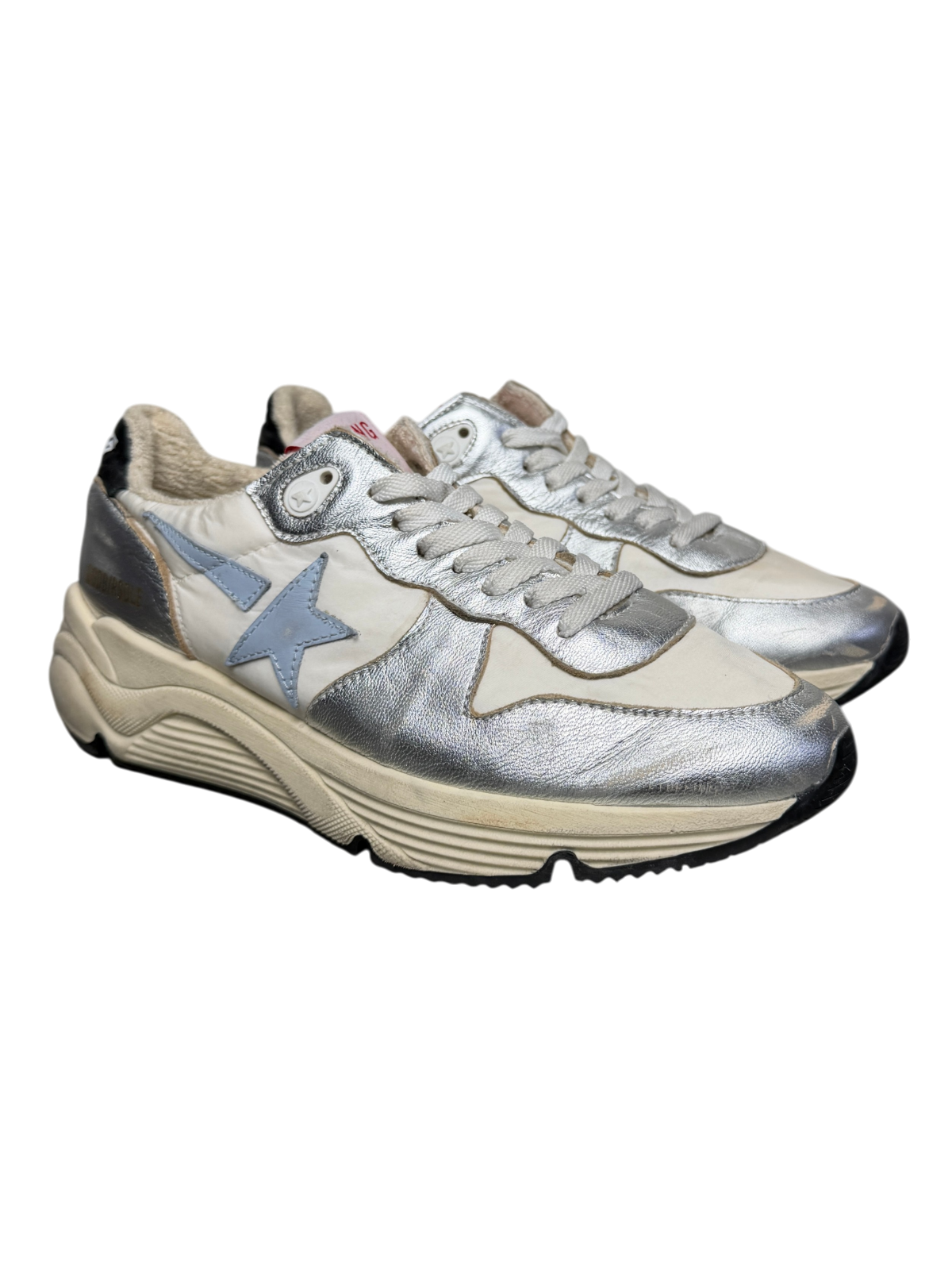 Golden Goose Womens Running Sole Sneaker 'Silver/White/Blue Fog/Black' Size 39 Pre-Owned