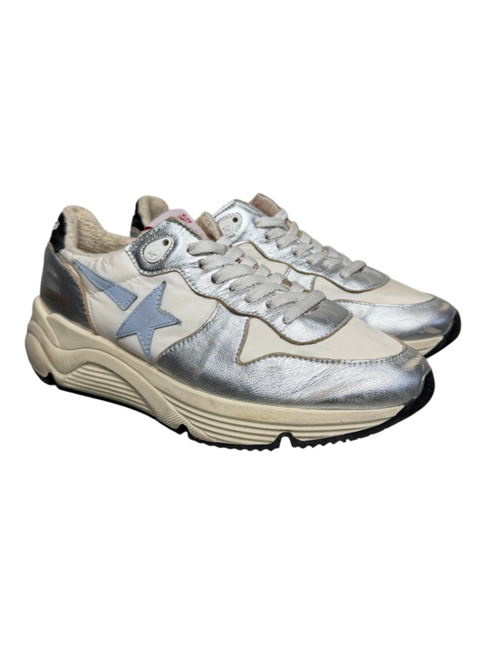 Golden Goose Womens Running Sole Sneaker 'Silver/White/Blue Fog/Black' Size 39 Pre-Owned
