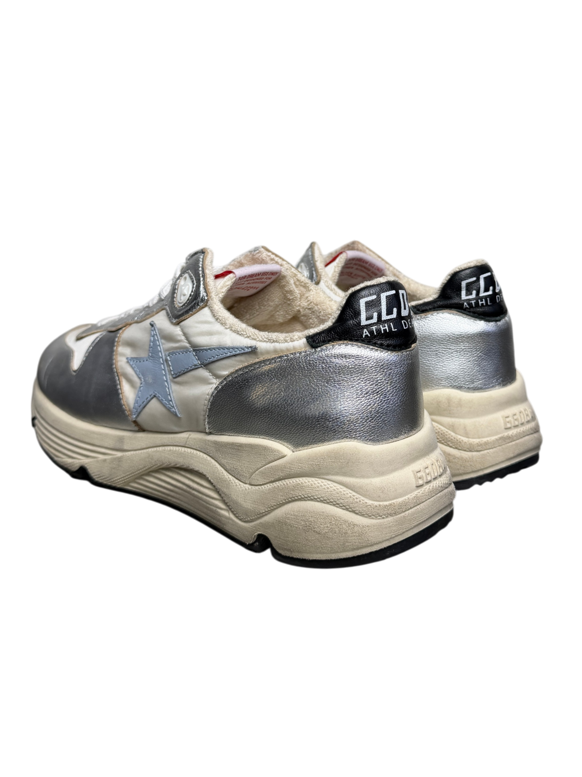 Golden Goose Womens Running Sole Sneaker 'Silver/White/Blue Fog/Black' Size 39 Pre-Owned