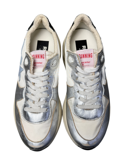Golden Goose Womens Running Sole Sneaker 'Silver/White/Blue Fog/Black' Size 39 Pre-Owned