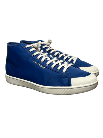 Saint Laurent SL/39 Mid Top Nylon & Leather Sneaker 'Blue' Size 12 Pre-Owned