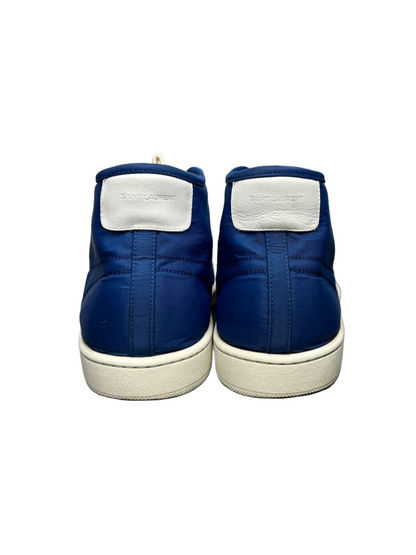 Saint Laurent SL/39 Mid Top Nylon & Leather Sneaker 'Blue' Size 12 Pre-Owned