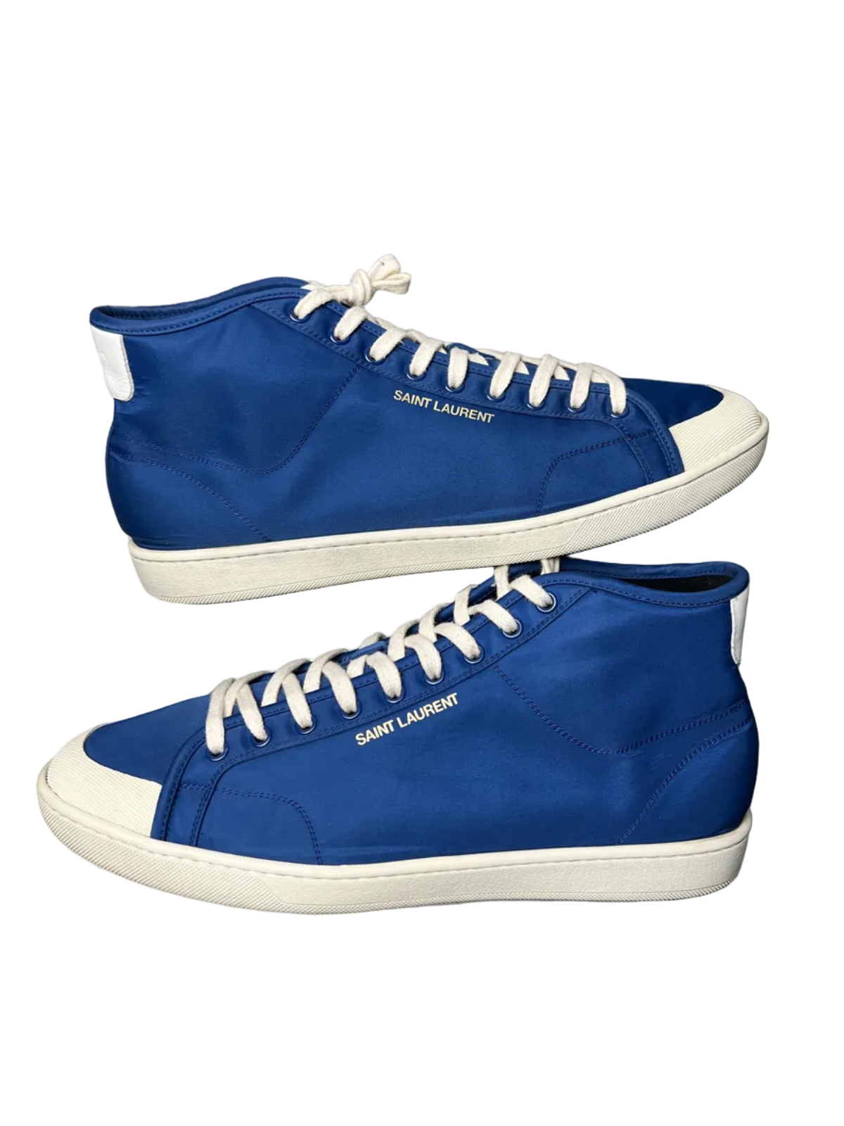 Saint Laurent SL/39 Mid Top Nylon & Leather Sneaker 'Blue' Size 12 Pre-Owned