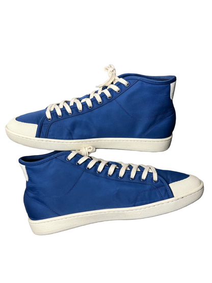 Saint Laurent SL/39 Mid Top Nylon & Leather Sneaker 'Blue' Size 12 Pre-Owned