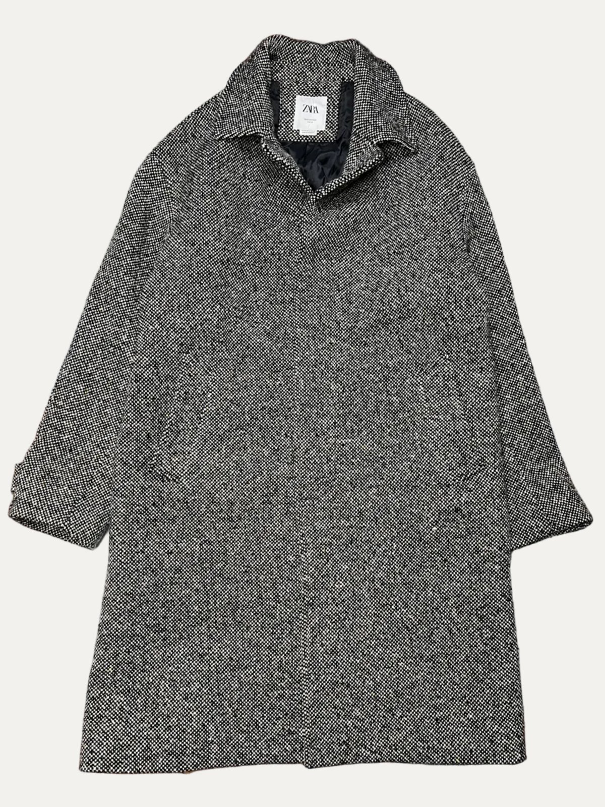 Zara Man Edition AW24 Herringbone Textured Button-Up Wool Coat Size M Pre-Owned