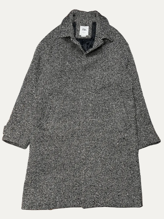Zara Man Edition AW24 Herringbone Textured Button-Up Wool Coat Size M Pre-Owned