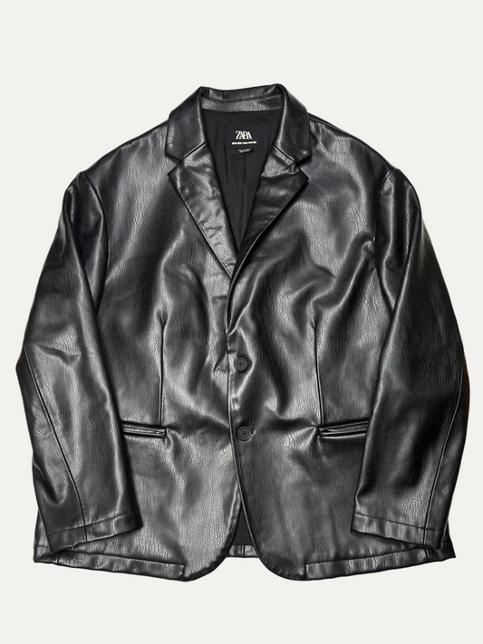Zara Man New York Edition Relaxed Fit Faux Leather Blazer 'Black' Size L Pre-Owned