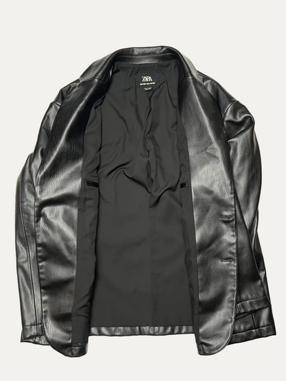 Zara Man New York Edition Relaxed Fit Faux Leather Blazer 'Black' Size L Pre-Owned
