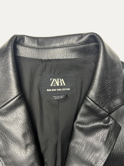 Zara Man New York Edition Relaxed Fit Faux Leather Blazer 'Black' Size L Pre-Owned