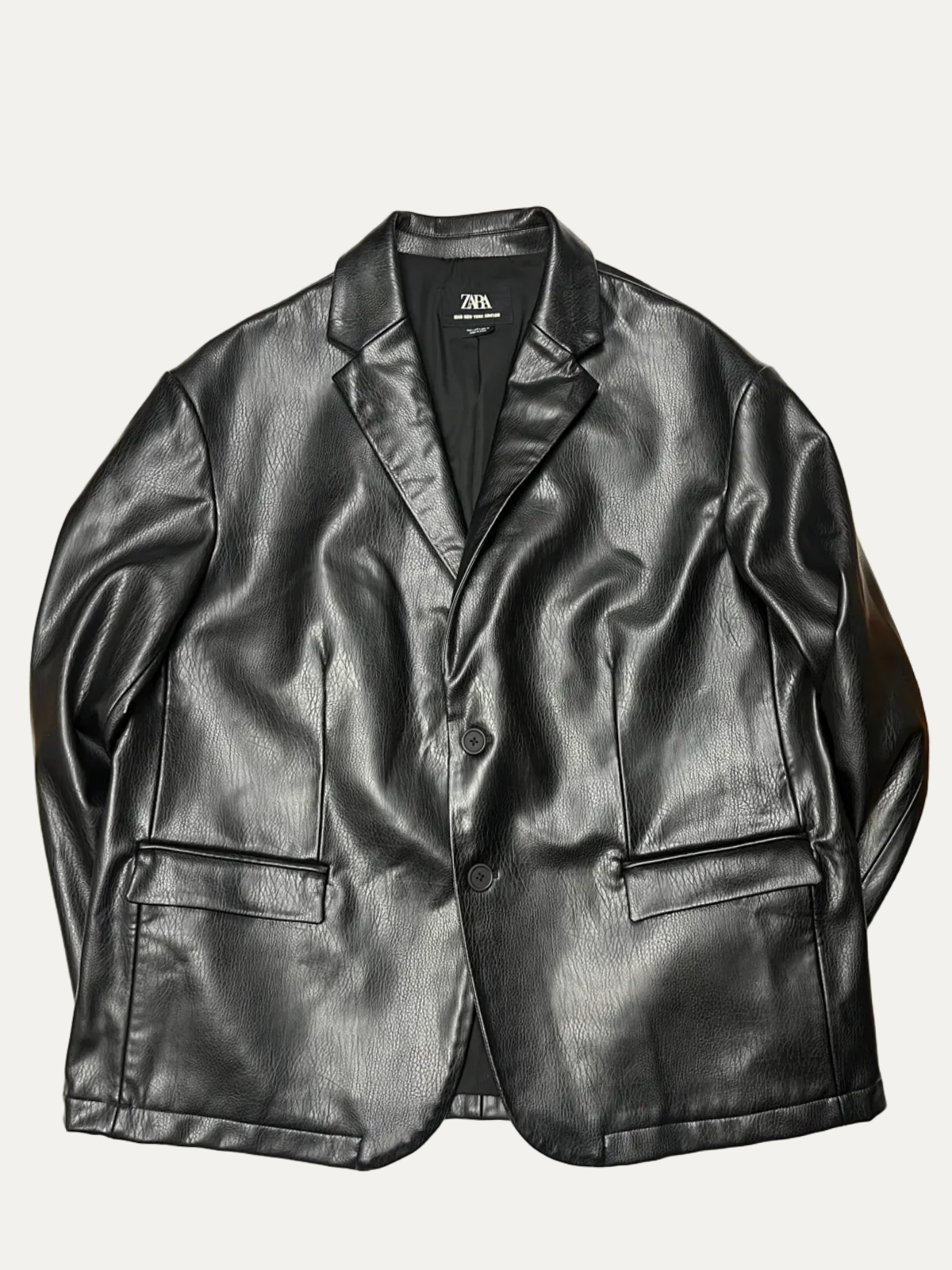 Zara Man New York Edition Relaxed Fit Faux Leather Blazer 'Black' Size L Pre-Owned