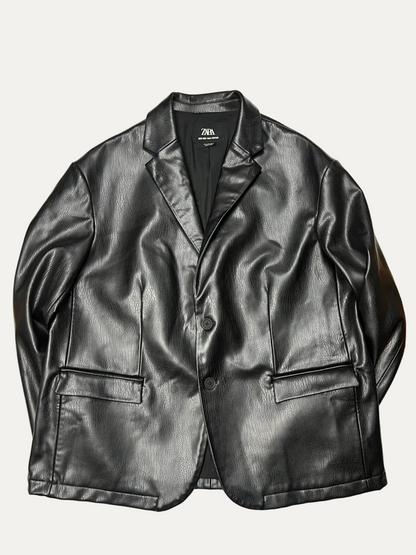Zara Man New York Edition Relaxed Fit Faux Leather Blazer 'Black' Size L Pre-Owned