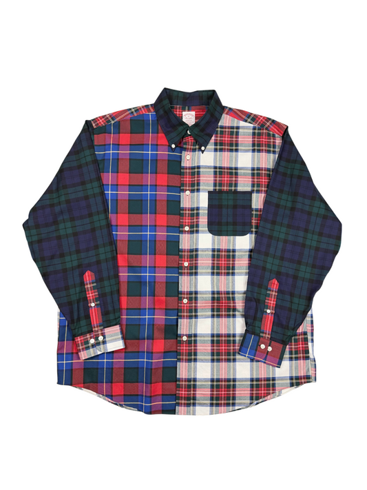 Brook Brothers Plaid Patchwork Supima Cotton Button Down Shirt 'Multicolor' Size XL Pre-Owned
