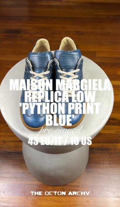 Maison Margiela Replica Low Top Sneaker 'Python Print Blue' Size 10 Pre-Owned [No Insoles]