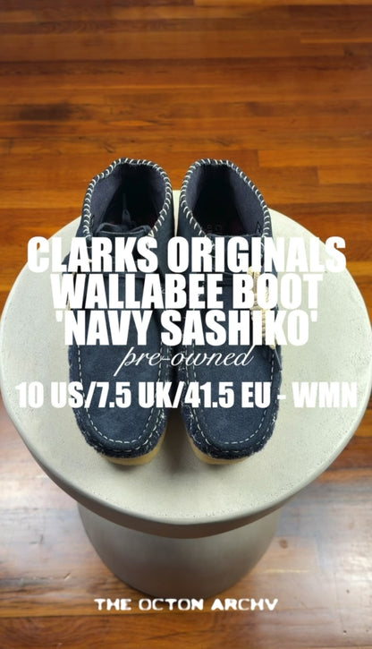 Clarks Originals Wallabee Boot 'Navy Sashiko' Women Size 10 Pre-Owned