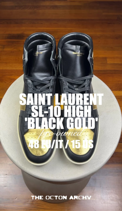Saint Laurent SL-10 High Top Sneaker 'Black Gold' Size 15 Pre-Owned