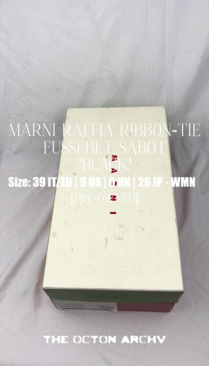 Marni Women's Raffia Ribbon-Tie Fussbet Sabot 'Black' Size 39 Pre-Owned