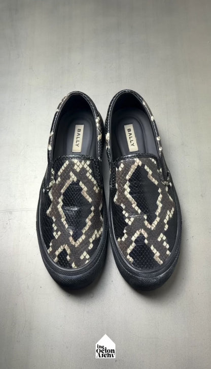 Bally Leory Python Print Leather Slip-On Sneaker 'Multicolor/Black' Size 9.5 US Pre-Owned