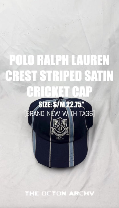 Polo Ralph Lauren Crest Striped Satin Cricket Cap 'Midnight Blue' 710935501001 Size S/M Brand New