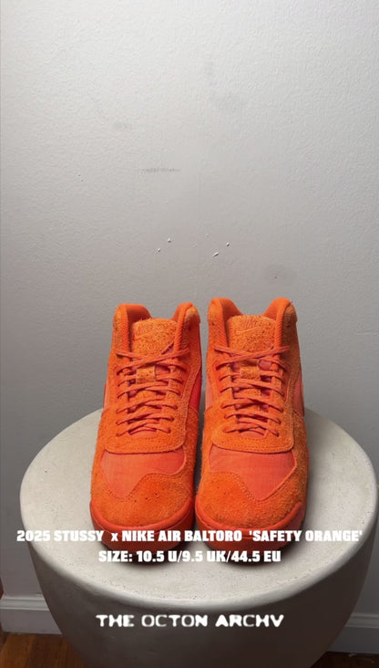 Stussy x 2025 Nike Air Baltoro 'Safety Orange' Size 10.5 Pre-Owned