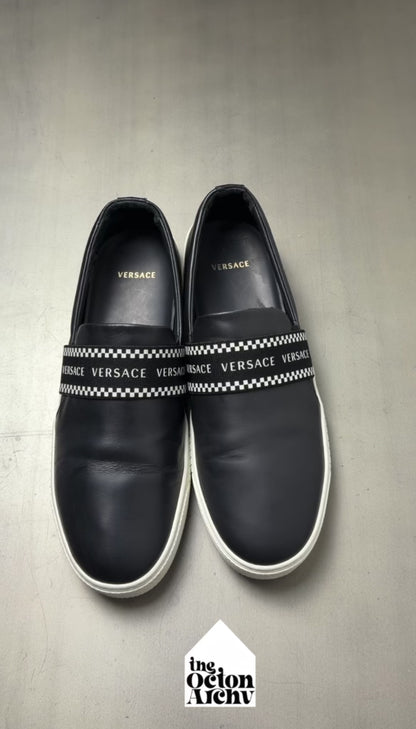 Versace Greca Elastic Band Slip On Sneaker 'Black/White Size 46 Pre-Owned