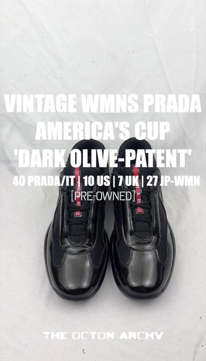 Vintage Women's Prada Americas's Cup Patent Leather With Technical Fabric 'Dark Olive' Size 40 Pre-Owned