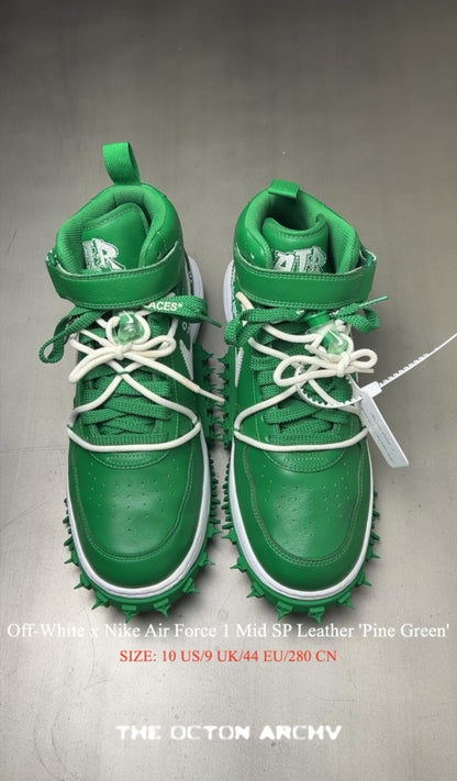 Off-White x Nike Air Force 1 Mid SP Leather 'Pine Green' Size 10 Pre-Owned