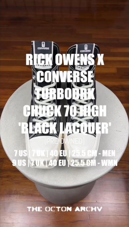 Rick Owens x Converse TURBODRK Chuck 70 High 'Black Lacquer' Size 7 Pre-Owned