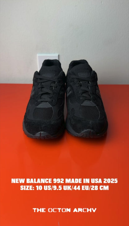 New Balance 992 Made in USA 'Triple Black' 2025 Size 10 Pre-Owned
