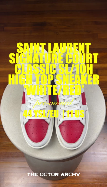Saint Laurent Signature Court Classic SL/10H High Top Sneaker 'White Red' Size 11 Pre-Owned