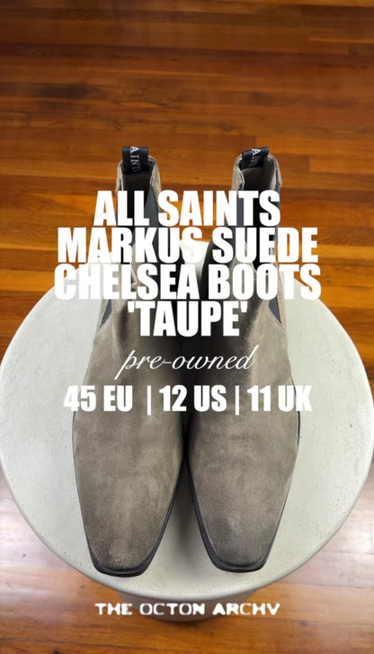 All Saints Markus Suede Chelsea Boots 'Taupe' Size 12 Pre-Owned