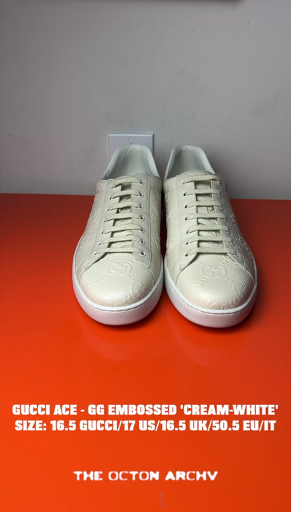 Gucci Ace 'GG Embossed - Cream/White' Size 17 Pre-Owned