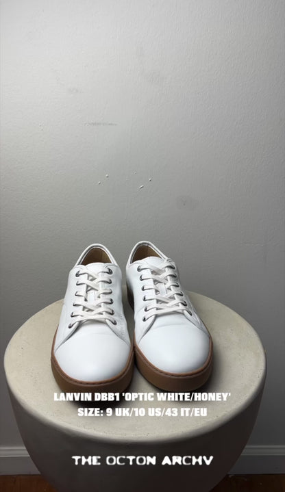 Lanvin DBB1 Leather Low Top Sneakers 'Optic White/Honey' Size 9 UK Pre-Owned